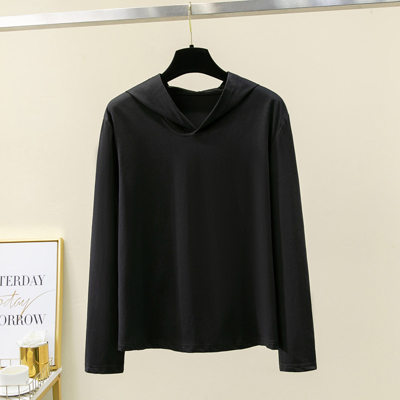 2026新款连帽长袖t恤女春秋纯棉带帽卫衣薄款宽松大码夏高端帽衫