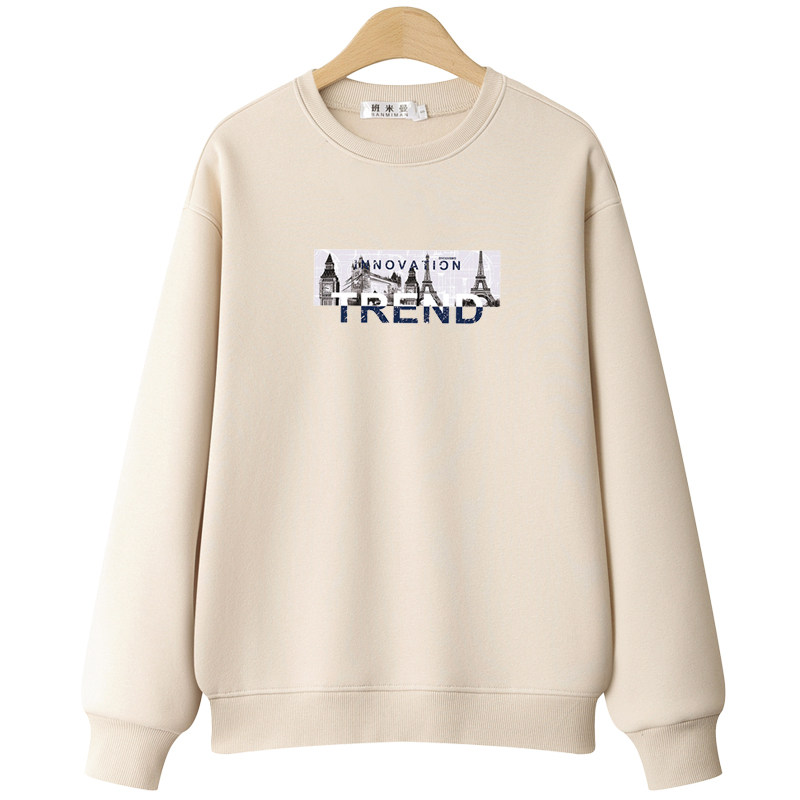 正肩春秋卫衣女圆领2025新款无帽加绒秋冬大码设计感小众薄款长袖