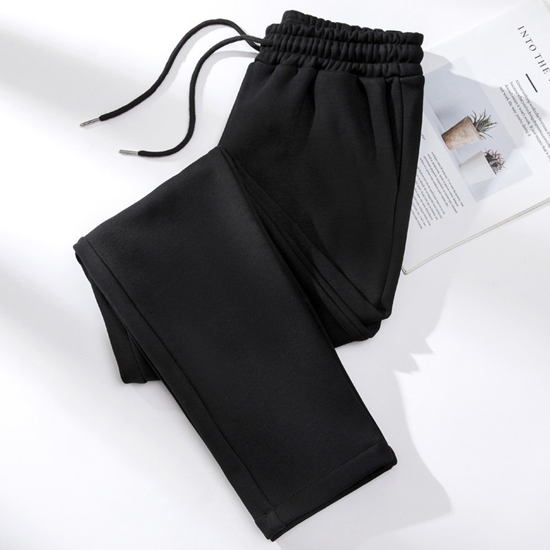 2026新款春秋直筒卫裤女运动休闲加绒秋冬季垂感窄版阔腿黑色裤子