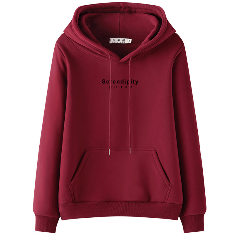 正肩春秋卫衣女2025新款连帽秋冬酒红全棉帽衫加绒大码薄款外套潮