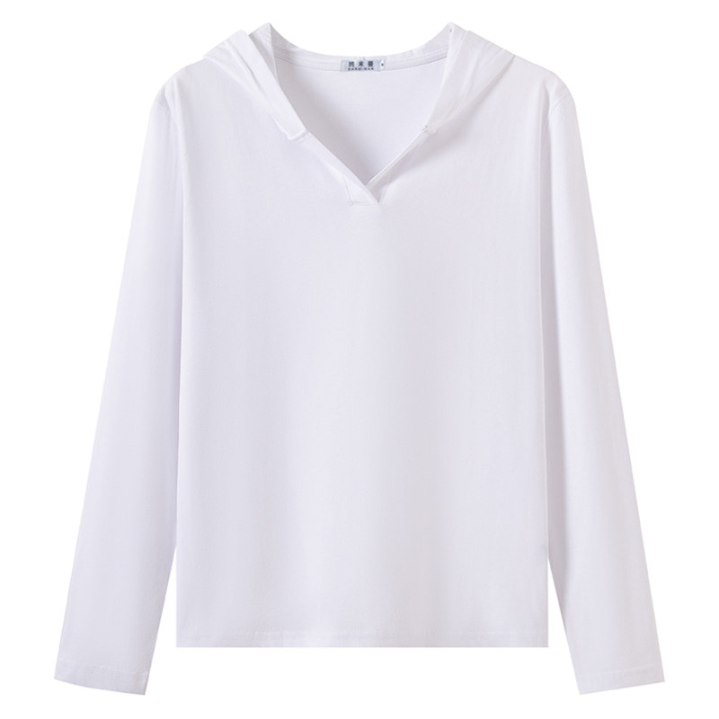 2026新款春秋连帽长袖t恤女薄款宽松大码带帽开襟卫衣夏纯棉帽衫