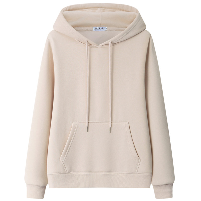 正肩春秋季卫衣女2026新款连帽秋冬杏色打底套头加绒大码薄款外套