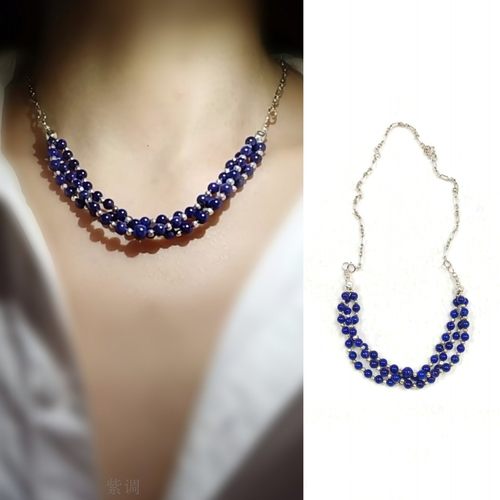 原创青金石绿松石925纯银多层项链可调节