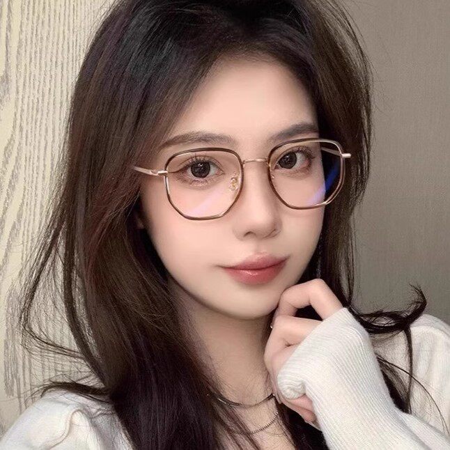 韩系超素颜金胶大脸显瘦冷茶色百搭男女同款可配度数防蓝光眼镜