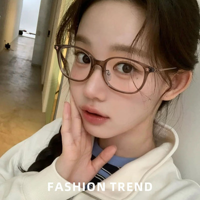 超轻茶色小圆框眼镜架女防蓝光素颜神器时尚百搭可配散光近视镜框