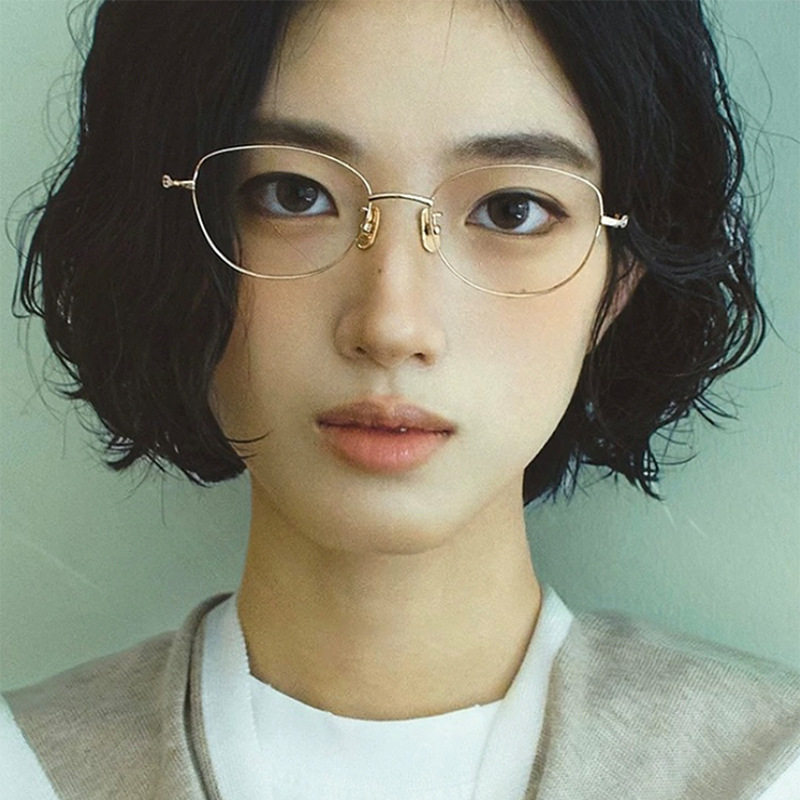 高端潮流超轻钛架眼镜女小脸细框可配近视文艺金属眼镜架 - 实物图