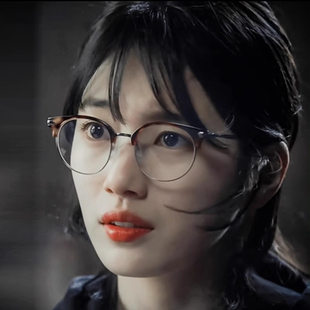 板材圆形眉线半框复古简约商务风格 可配度数防蓝光眼镜 男女同款