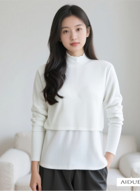 白色高领打底内搭春季哺乳期上衣服春装外出辣妈穿搭喂奶潮妈外穿