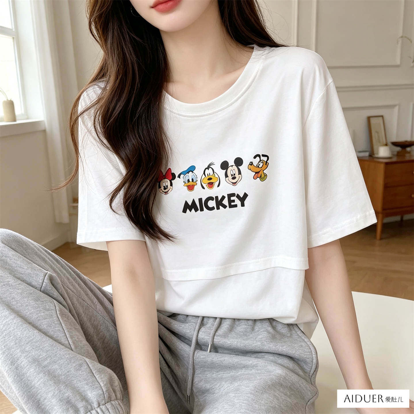上掀式纯棉母乳时尚夏天哺乳期上衣服夏装外出半袖可外穿短袖T恤