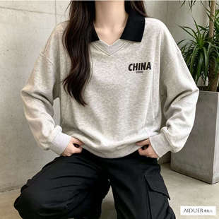 假两件V领短款加绒加厚哺乳期冬季外出卫衣可外穿辣妈秋冬装女装