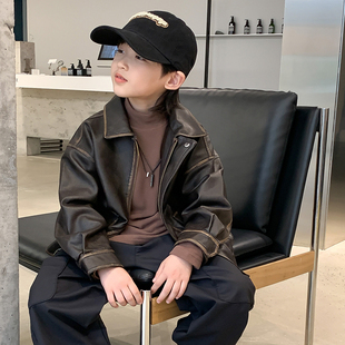 男童韩版皮衣外套春秋款2026新款儿童炸街春装痞帅加绒皮夹克男孩