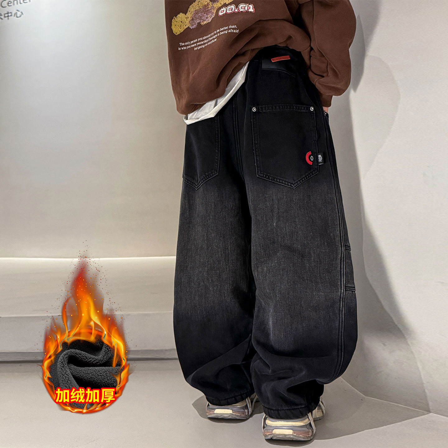 男童加绒裤子秋冬2025新款儿童一体绒加厚牛仔裤男孩痞帅风弯刀裤,童装/婴儿装/亲子装,儿童牛仔裤,淘宝优惠券,粉丝福利购,淘宝优惠卷