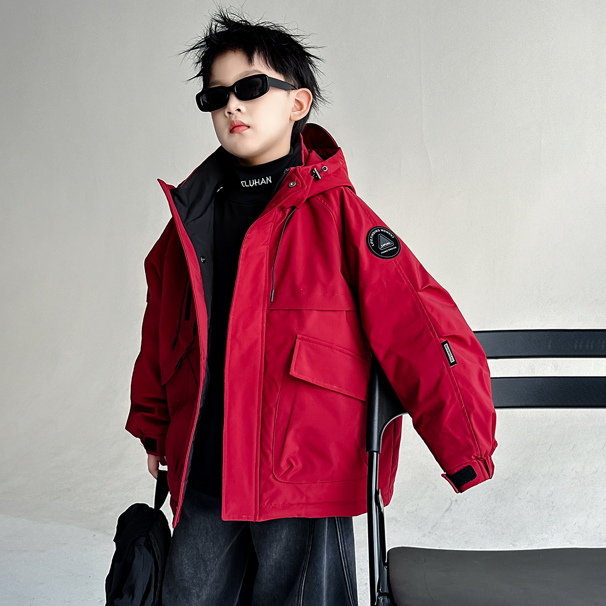 男童秋装冲锋衣服外套2025新款秋冬款大儿童夹棉加厚冬季工装衣服