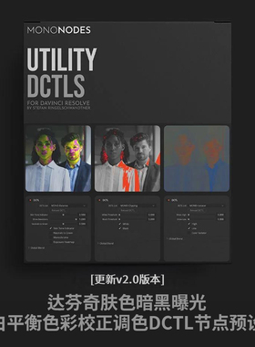 达芬奇肤色暗黑曝光白平衡色彩校正调色DCTL节点预设v2.0版本