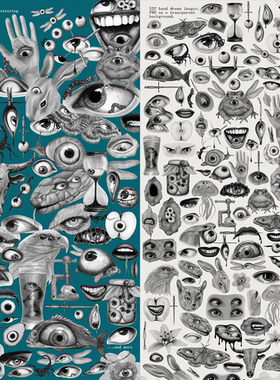 157款复古迷幻眼睛昆虫动物物品黑白拼贴艺术PNG剪贴画图形合集