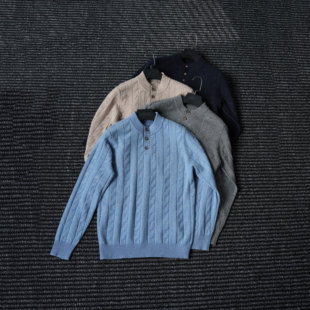 CssuGent秋冬羊绒半开针织毛衣男绅士时尚休闲麻花高密老钱绵羊毛