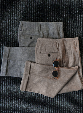 CssuGent秋冬季那不勒斯皇后好莱坞腰头直筒西裤男磨毛绅士长裤潮