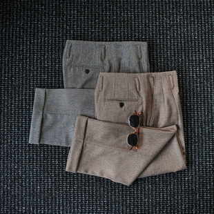 CssuGent秋冬季那不勒斯皇后好莱坞腰头直筒西裤男磨毛绅士长裤潮