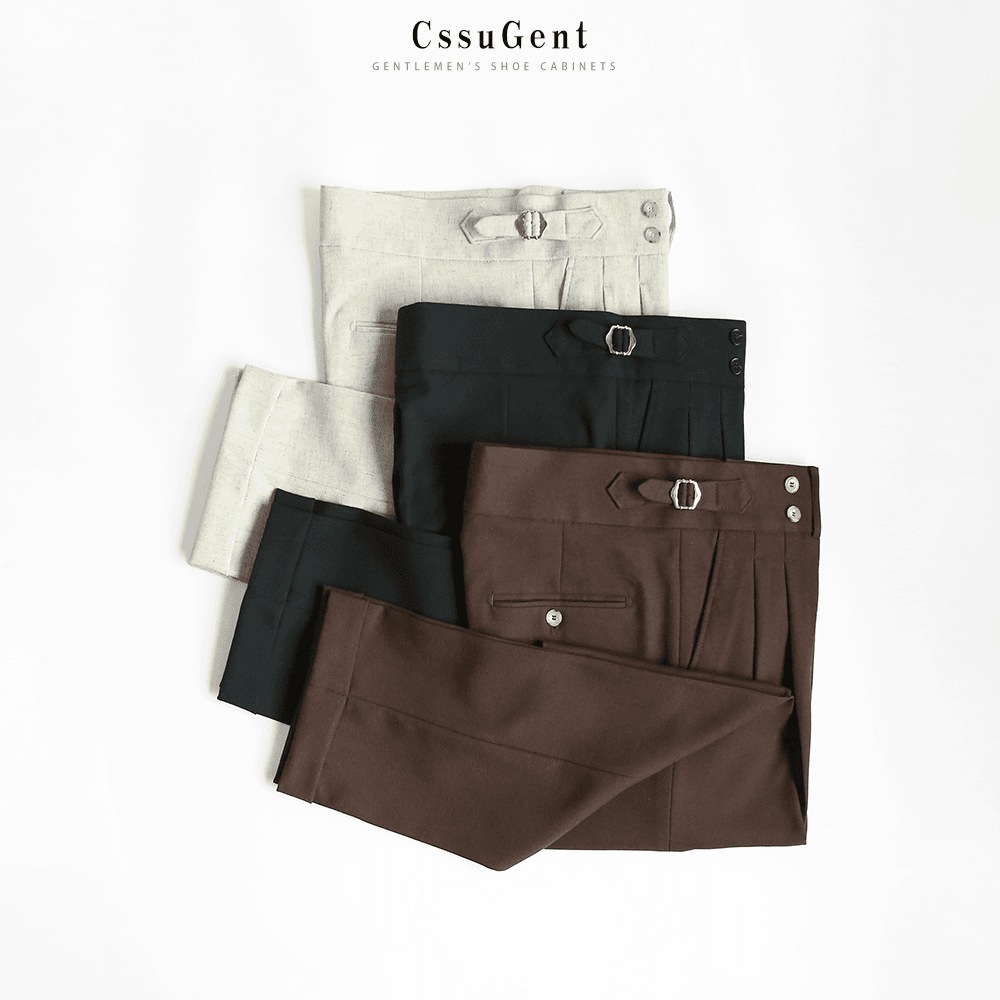 意式那不勒斯复古高腰直筒西裤男士进口亚麻绅士商务通勤抗皱西裤