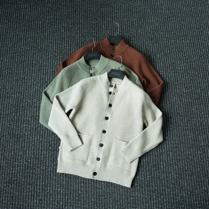 CssuGent 秋冬季绵羊毛混纺针织开衫外套男时尚插肩袖轻奢毛衣潮