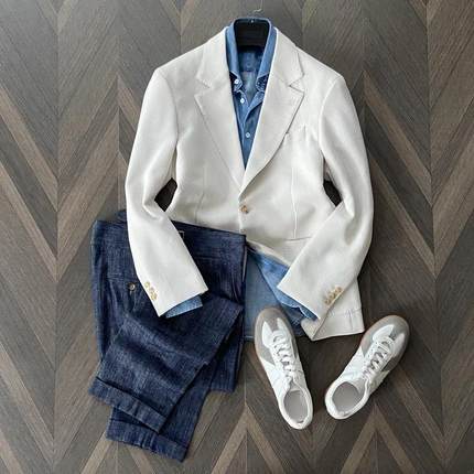 定制级那不勒斯绅士复古平驳领精致刺绣西服男士绅装外套