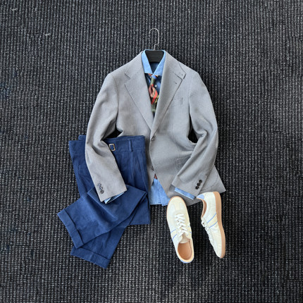 CssuGent那不勒斯皇后 高定羊毛混纺千鸟格西服男绅士优雅西装潮