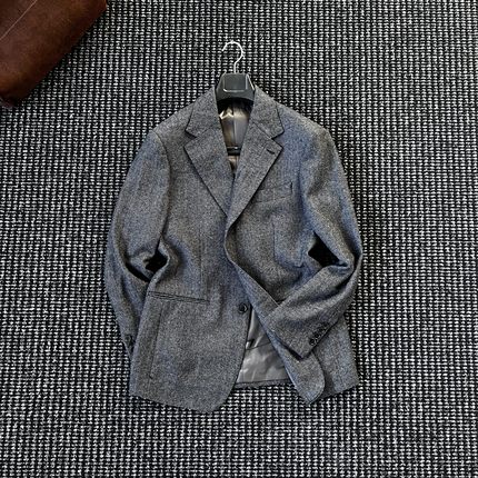 CssuGent冬季羊毛人字纹经典复古老钱西服男高定绅装优雅西装外套