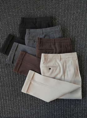 CssuGent那不勒斯皇后 斜纹羊毛混纺小直筒长裤男冬季保暖西裤潮