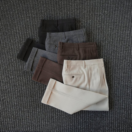 CssuGent那不勒斯皇后 斜纹羊毛混纺小直筒长裤男冬季保暖西裤潮