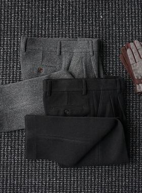 CssuGent秋冬重磅小直筒毛呢西裤男士休闲商务经典百搭抗皱西装裤