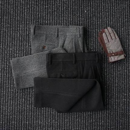 CssuGent秋冬重磅小直筒毛呢西裤男士休闲商务经典百搭抗皱西装裤