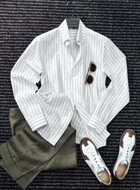 CssuGent那不勒斯皇后经典复古一片领衬衫男绅士商务休闲通勤衬衣