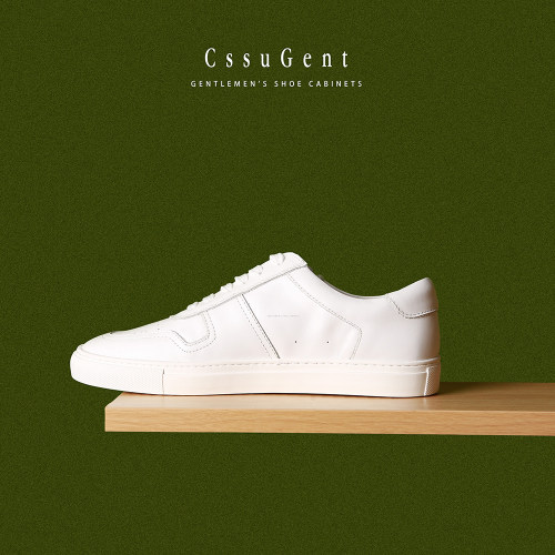 CssuGent时尚小众高端意大利牛皮小白鞋男士时尚轻奢休闲软底板鞋
