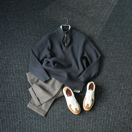 CssuGent 秋冬绵羊毛混纺 高定时尚半开厚款保暖毛衣男雅痞打底衫