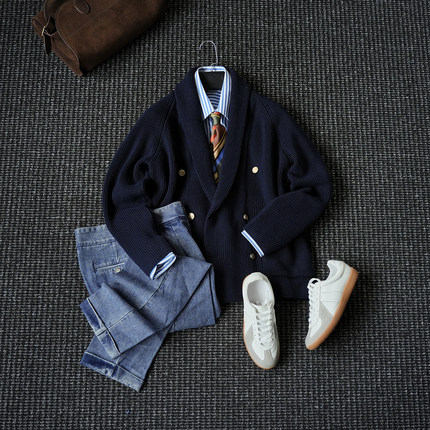 CssuGent（布雷泽针织开衫）高端青果领绅装毛衣外套男保暖针织衫