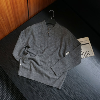 高定绵羊毛混纺麻花针织毛衣男