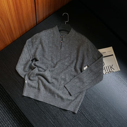 CssuGent秋冬季高定绵羊毛混纺麻花针织毛衣男时尚半开保暖打底衫