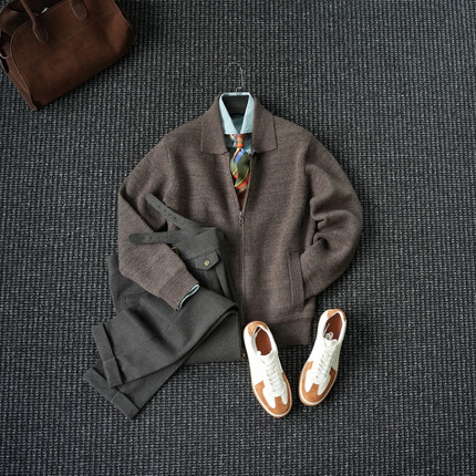 CssuGent 兔毛混纺高端老钱风复古针织开衫外套男新贵绅装绵羊毛