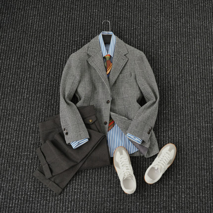 CssuGent那不勒斯皇后高定70%羊毛平驳领西服男绅士复古西装外套