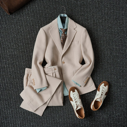 CssuGent那不勒斯皇后高定平驳领毛呢西装男休闲雅痞高定西服套装