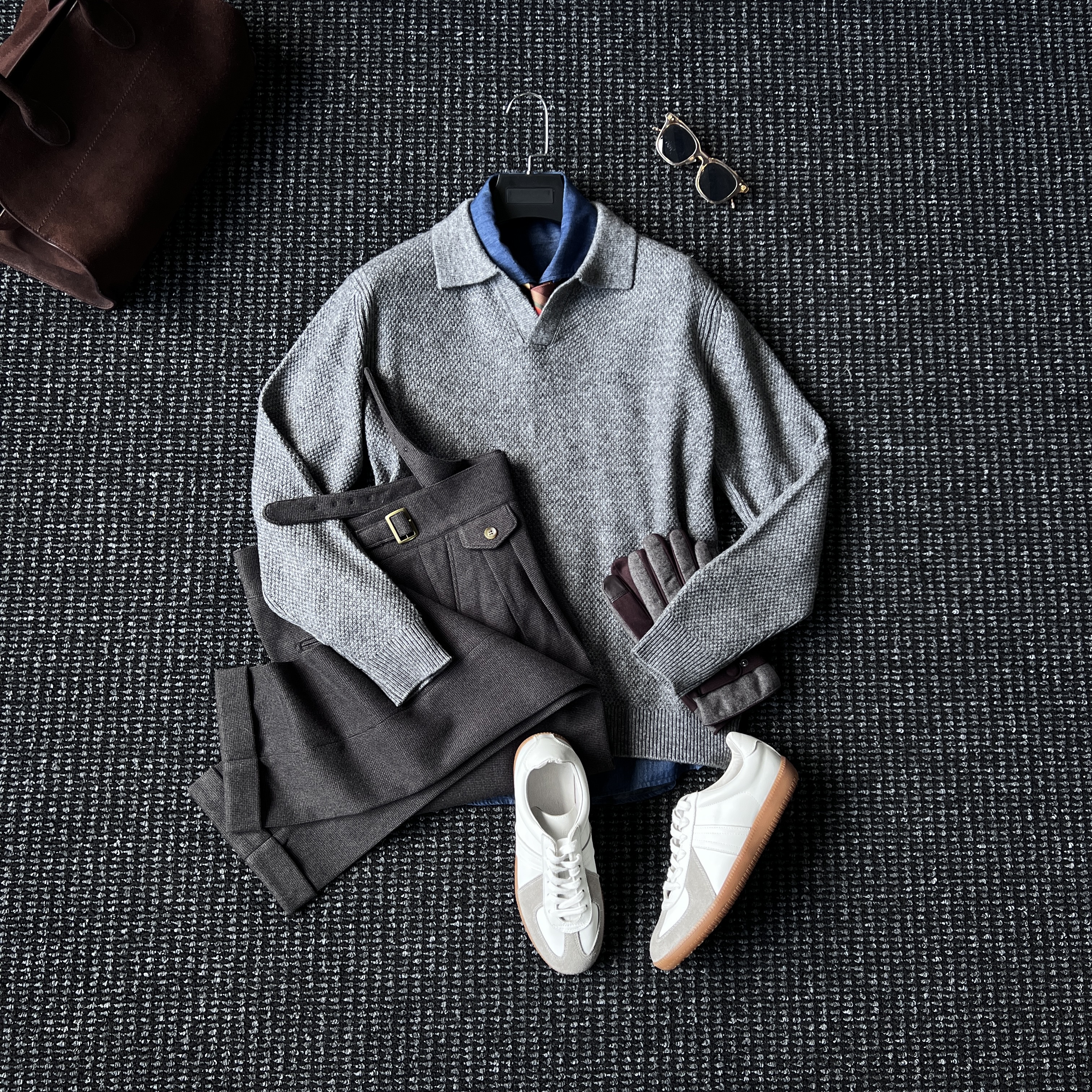 海鸥领羊毛混纺针织POLO衫男