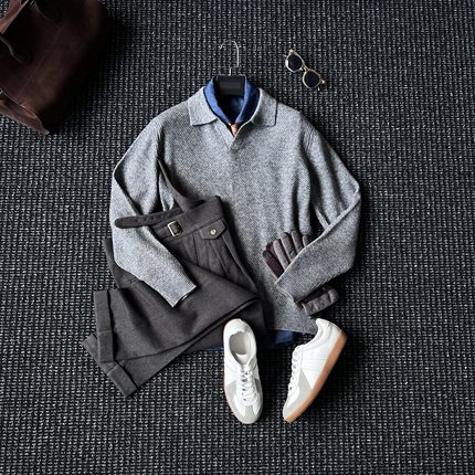 CssuGent那不勒斯皇后海鸥领羊毛混纺针织POLO衫男士休闲英伦毛衣