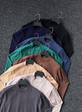 CssuGent秋冬季14针混纺半高领针织毛衣男休闲时尚保暖百搭打底衫