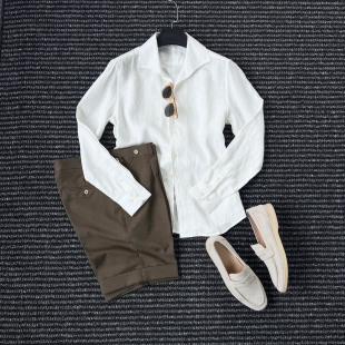 男高端一片领衬衣 衬衫 CssuGent那不勒斯经典 老钱风100亚麻长袖