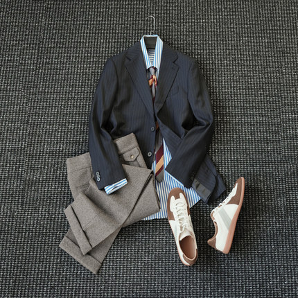 CssuGent那不勒斯皇后 高定商务休闲条纹西服男羊毛混纺西装外套