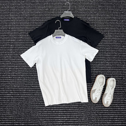 CssuGent那不勒斯皇后经典黑白色圆领短袖T恤男士光板纯色冰凉感