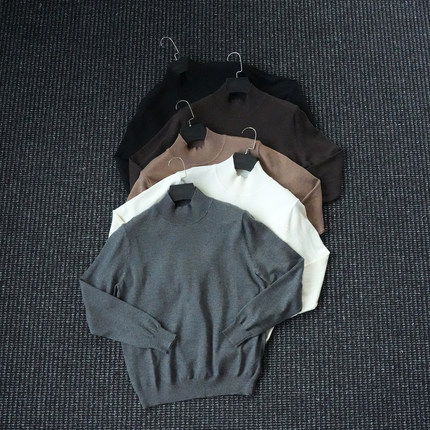 CssuGent可机洗羊毛混纺男时尚半高领打底衫潮流黑色亲肤针织衫潮