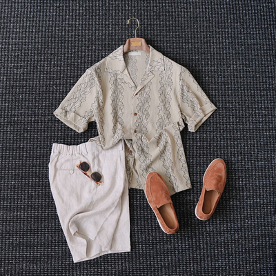 花衬衫男松弛老钱衬衣