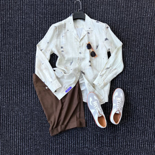 CssuGent那不勒斯皇后高端醋酸天丝古巴领衬衫男天丝防晒花衬衣潮