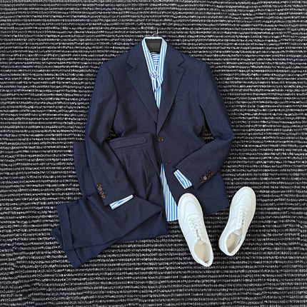 CssuGent那不勒斯轻奢平驳领暗格纹西服套装男绅士优雅新贵西装潮